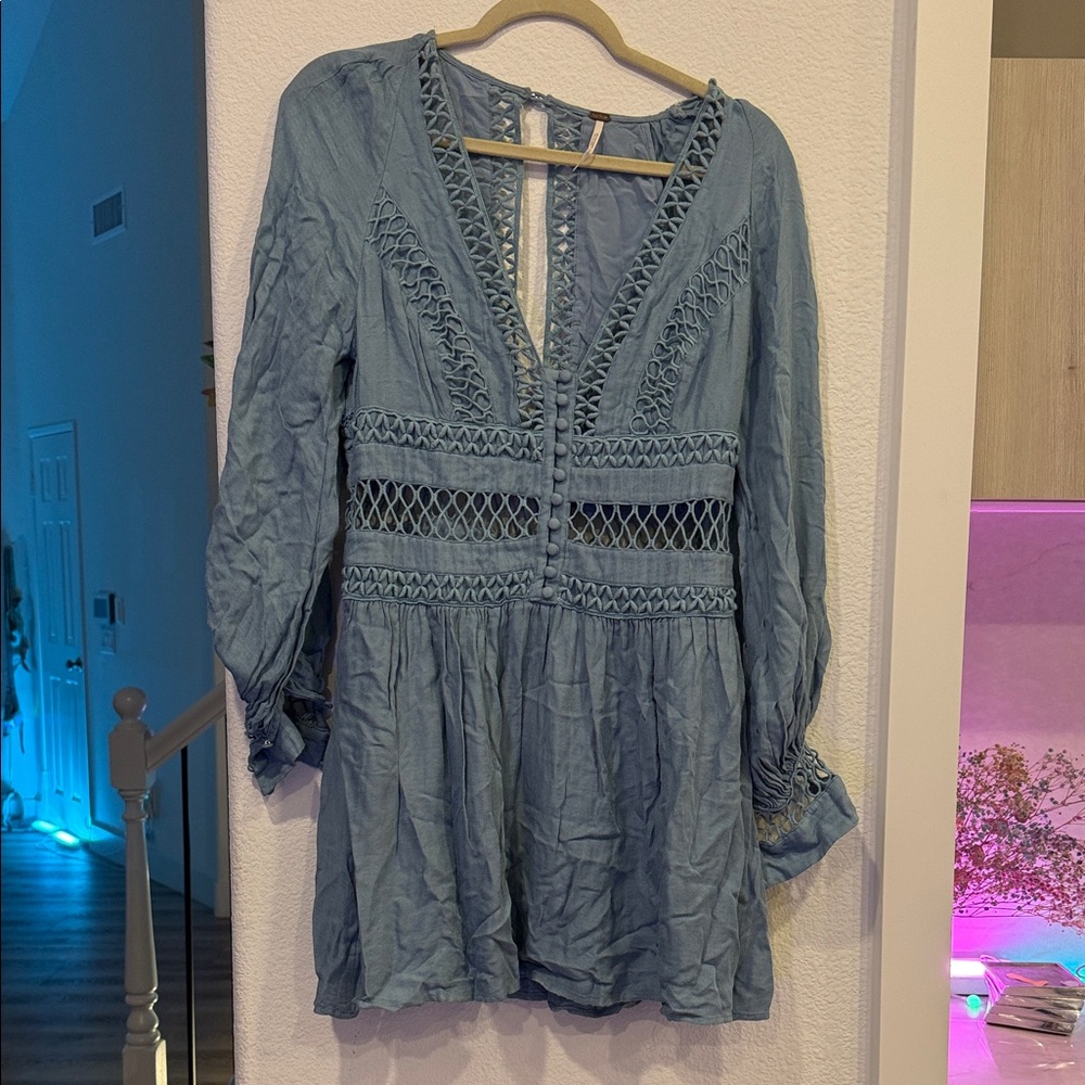 Free People Light Blue Crochet Detail dress